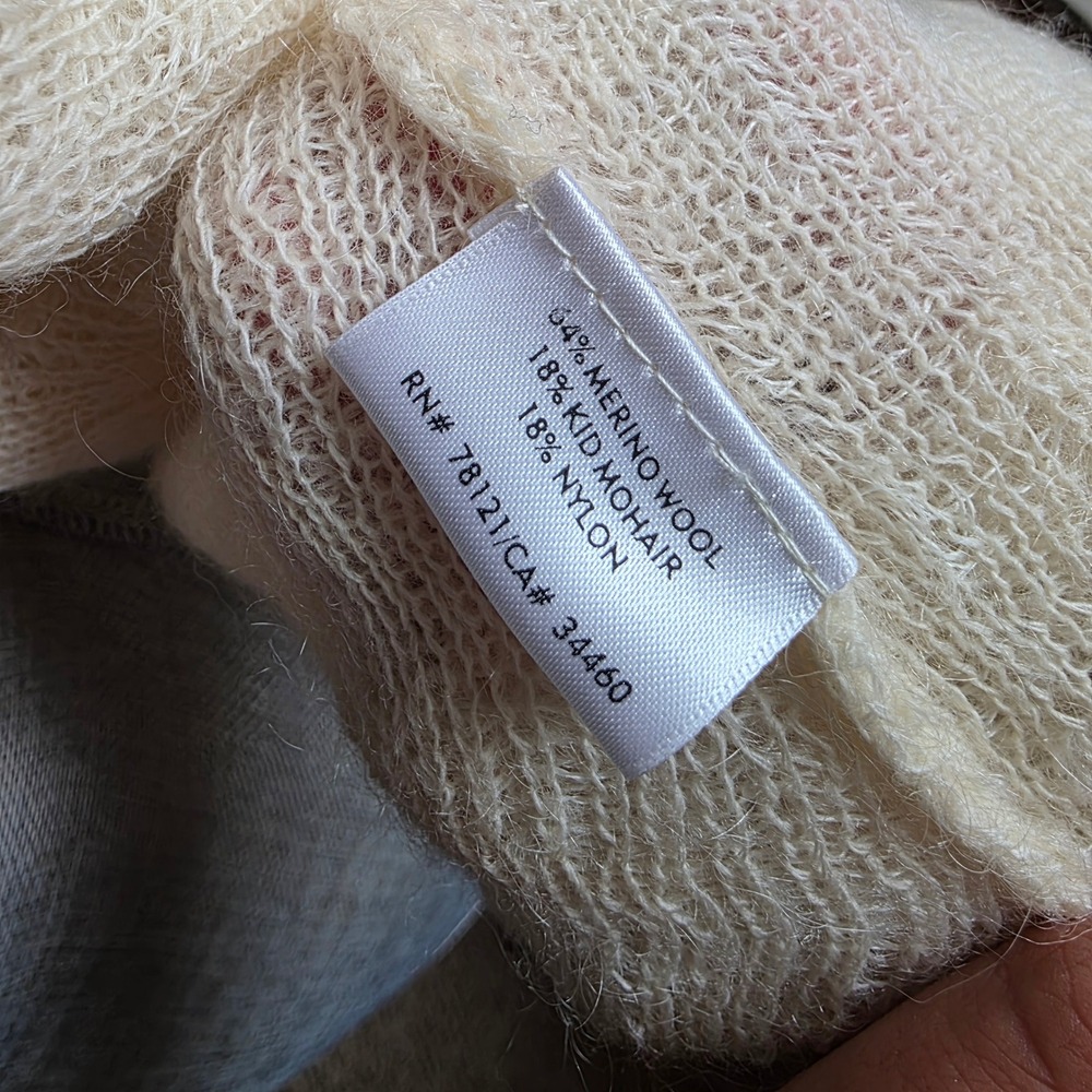 Eileen Fisher Merino Wool Kid Mohair Cardigan XL Cream Open Front Quiet Luxury - Picture 4 of 7